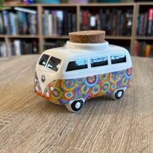 Ceramic VW Camper Van Jar with Cork Lid - Colorful Floral Pattern